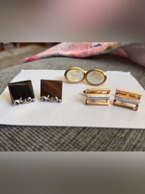 Vintage Mixed Cufflink Set - Gold & Silver Tones with Mother of Pearl